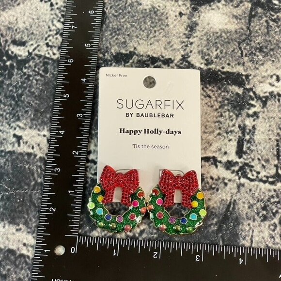 Sugarfix Happy Holly-Days BaubleBar Christmas Wreath Bow Earrings - Picture 1 of 5